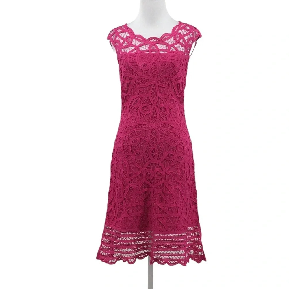 International Concepts Tropical Bloom Pink Pinata Crochet Lace Dress Womens 6‎